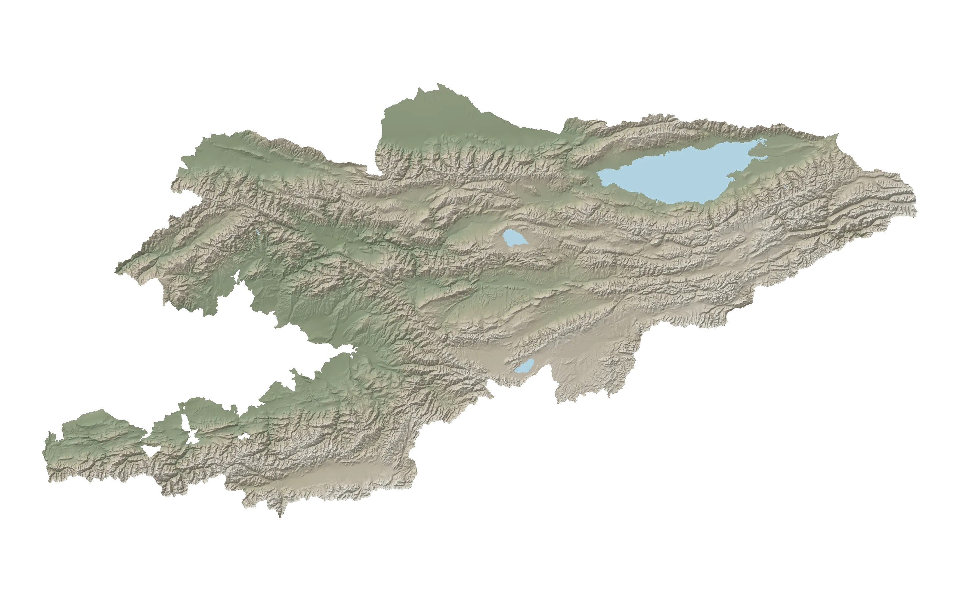 Gelände Kirgisistans: die Gebirge Tian Shan und Pamir-Alai, Issyk-Kul