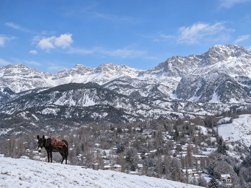 Arslanbob in inverno: sono conservati l’inquadratura, l’ambiente circostante e tutti i dettagli visibili.